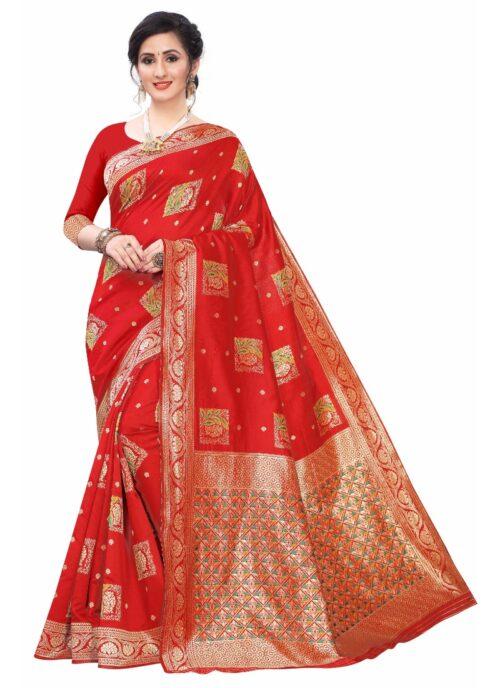 Generic Women’s Silk Blend Saree (Red ,5-6Mtrs)