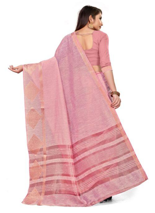 Generic Women’s Cotton Blend Saree (Lite Pink ,5-6Mtrs)