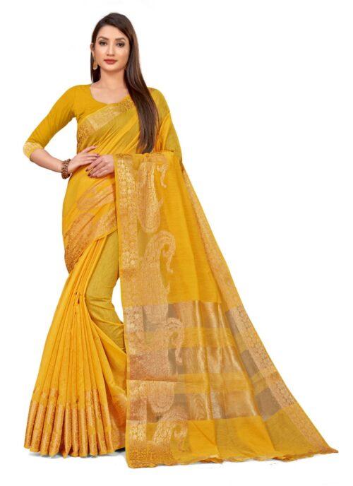 Generic Women's Cotton Blend Saree (Mustard ,5-6Mtrs)