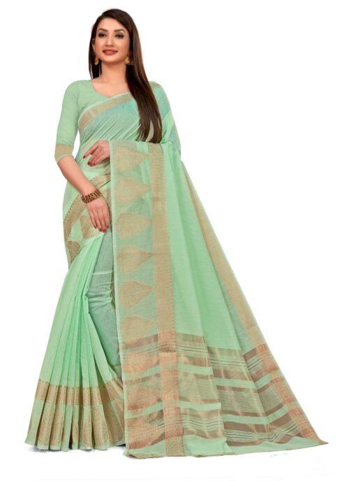 Generic Women's Cotton Blend Saree (Lite Green ,5-6Mtrs)