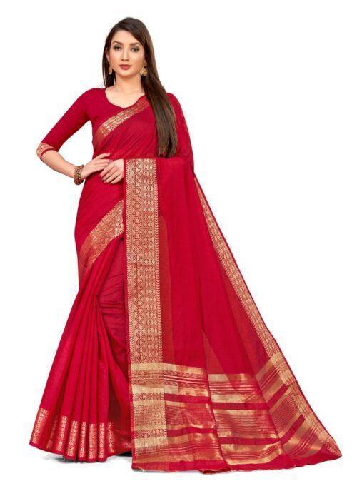 Generic Women’s Cotton Blend Saree (Red ,5-6Mtrs)