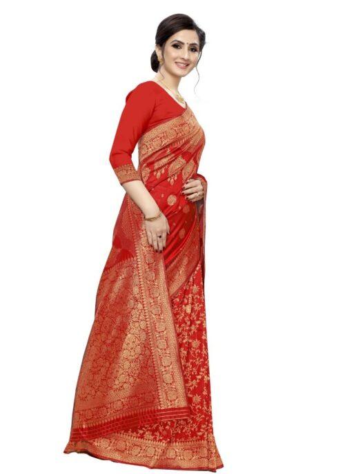 Generic Women's Jacquard Saree (Red ,5-6Mtrs) - Image 3