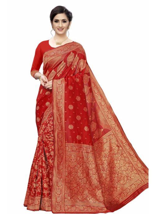 Generic Women’s Jacquard Saree (Red ,5-6Mtrs)