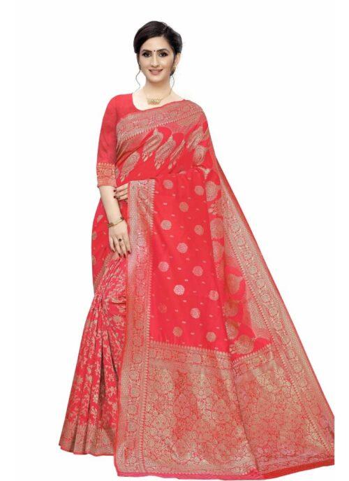 Generic Women’s Jacquard Saree (Peach ,5-6Mtrs)