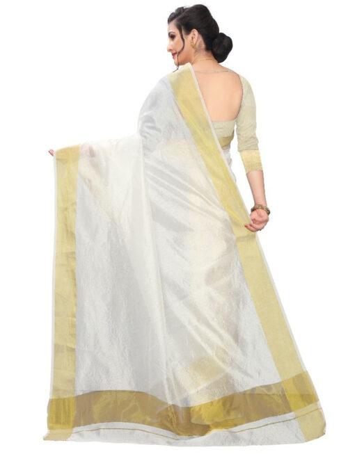 Generic Women's Cotton Silk Saree (White ,5-6Mtrs) - Image 2