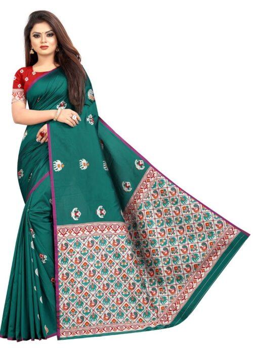 Generic Women's Jacquard Saree (Dark Green ,5-6Mtrs)