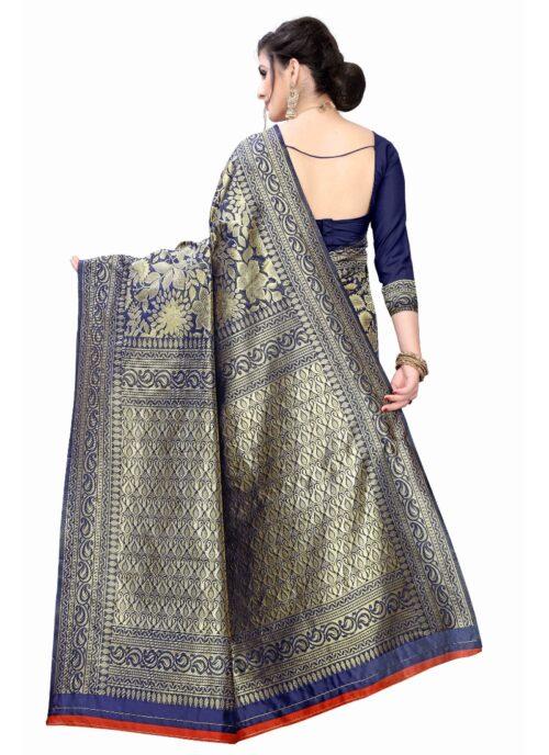 Generic Women's Banarasi Silk Jacquard Saree (Navy Blue ,5-6Mtrs) - Image 2