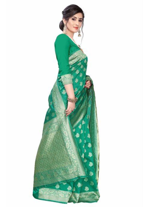 Generic Women's Banarasi Silk Jacquard Saree (Green ,5-6Mtrs) - Image 2