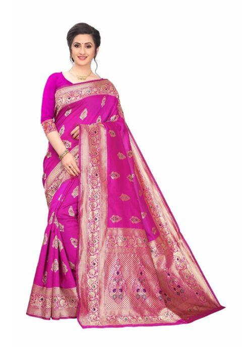 Generic Women’s Jacquard Sarees (Pink , 5-6Mtrs)