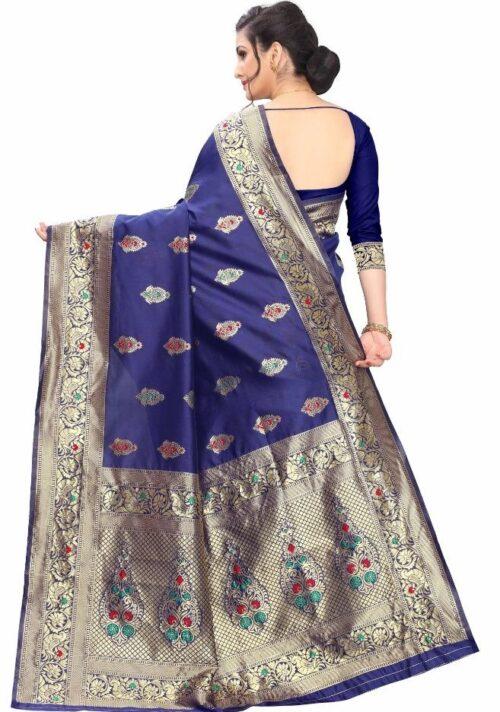 Generic Women’s Jacquard Sarees (Navy Blue , 5-6Mtrs)