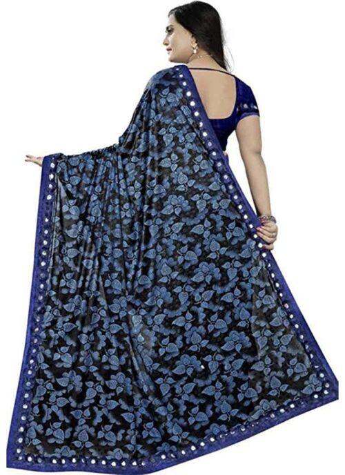 Generic Women’s Lycra Blend Sarees (Blue , 5-6Mtrs)