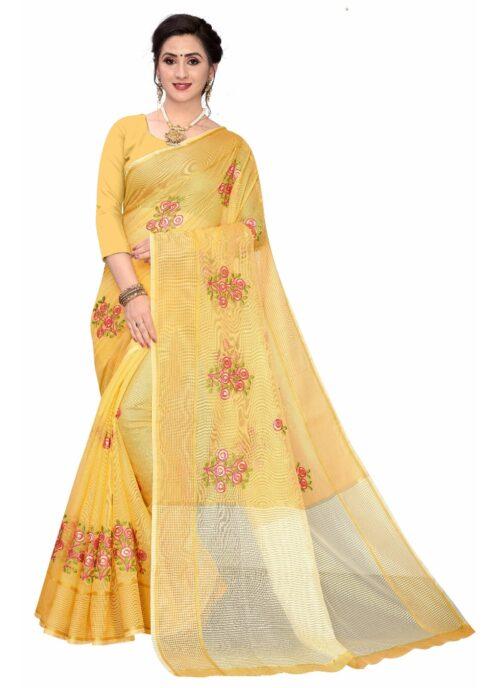 Generic Women’s Supar Net Sarees (Light Yellow , 5-6Mtrs)