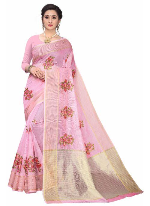 Generic Women’s Supar Net Sarees (Light Pink , 5-6Mtrs)