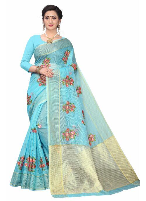 Generic Women’s Supar Net Sarees (Light Blue , 5-6Mtrs)