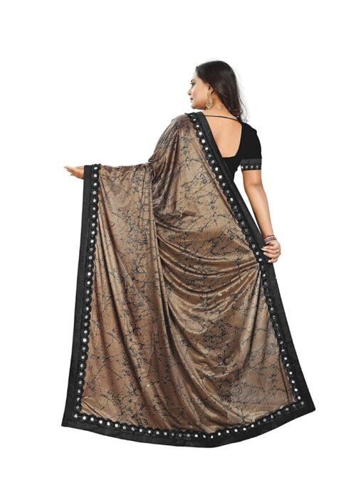 Generic Women’s Lycra Blend Sarees (Black And Brown , 5-6Mtrs)