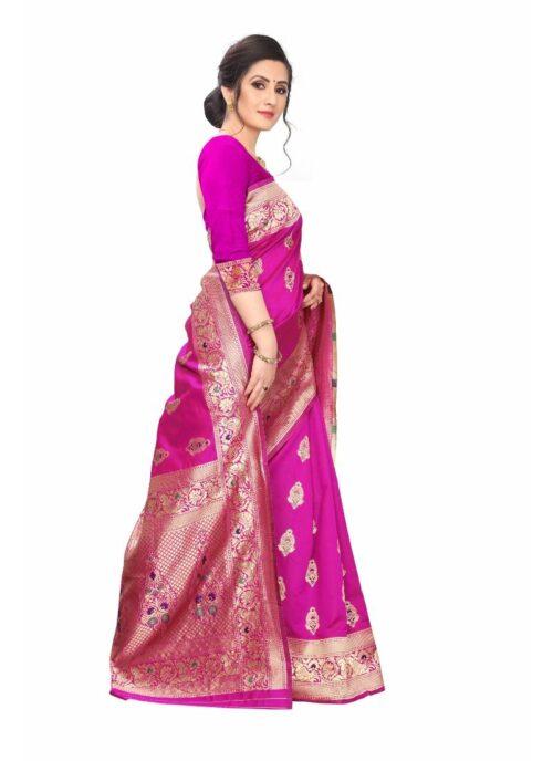 Generic Women's Jacquard Sarees (Pink , 5-6Mtrs) - Image 3