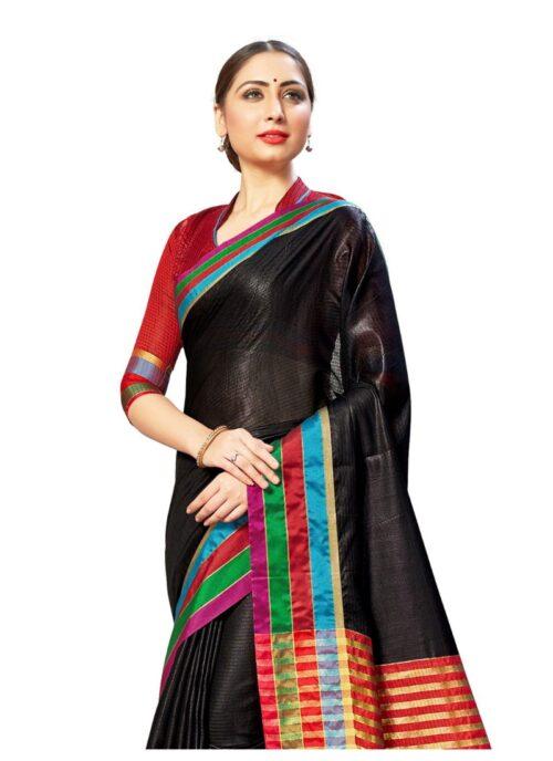 Generic Women's Cotton Silk Sarees (Black , 5-6Mtrs)