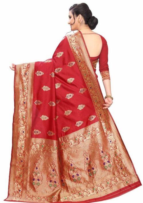 Generic Women's Jacquard Sarees (Red , 5-6Mtrs) - Image 2