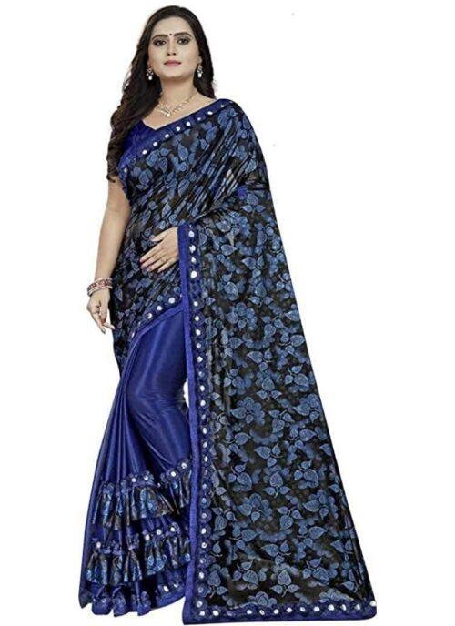 Generic Women’s Lycra Blend Sarees (Blue , 5-6Mtrs)