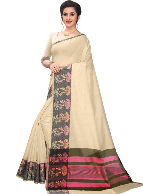 Generic Women's Cotton Silk Sarees (Sandal , 5-6Mtrs) - Image 4