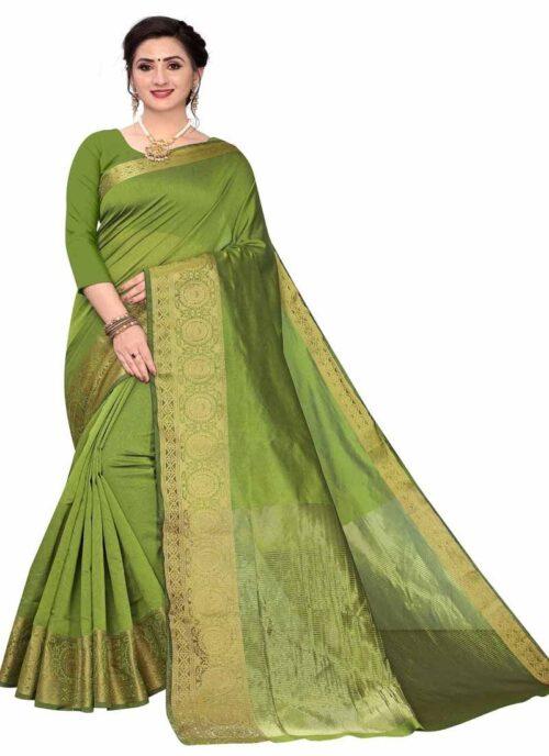 Generic Women’s Cotton Blend Sarees (Mehendi Green , 5-6Mtrs)