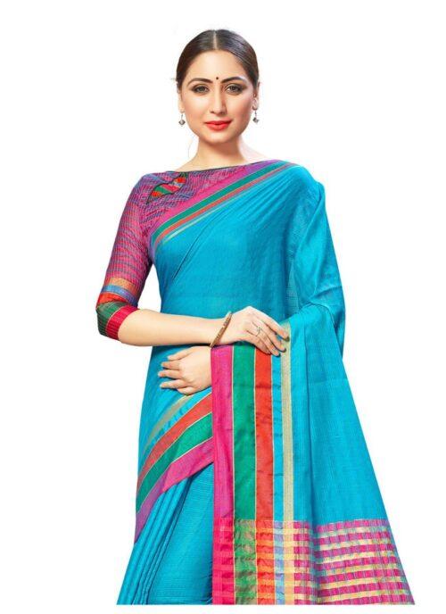 Generic Women's Cotton Silk Sarees (Rama Blue , 5-6Mtrs)