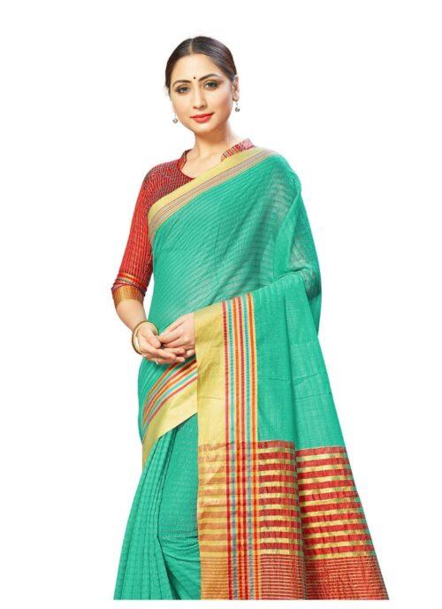 Generic Women’s Cotton Silk Sarees (Sea Green , 5-6Mtrs)