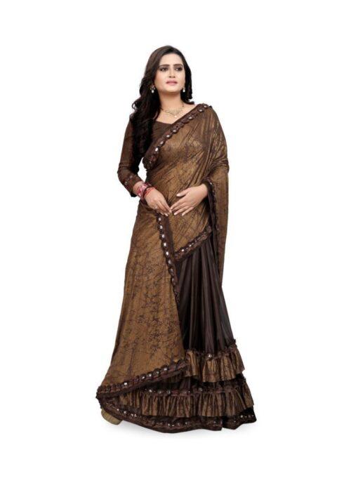 Generic Women’s Lycra Blend Sarees (Brown , 5-6Mtrs)