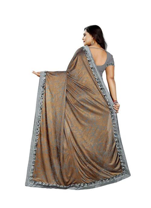 Generic Women’s Lycra Blend Sarees (Greay And Brown , 5-6Mtrs)