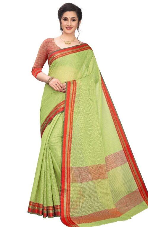 Generic Women’s Cotton Silk Sarees (Green , 5-6Mtrs)