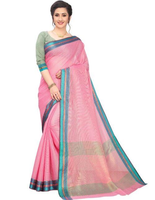 Generic Women’s Cotton Silk Sarees (Pink , 5-6Mtrs)