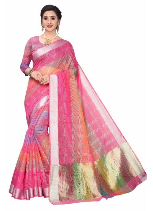 Generic Women’s Cotton Blend Sarees (Pink , 5-6Mtrs)