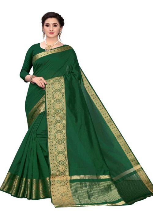 Generic Women’s Cotton Blend Sarees (Dark Green , 5-6Mtrs)