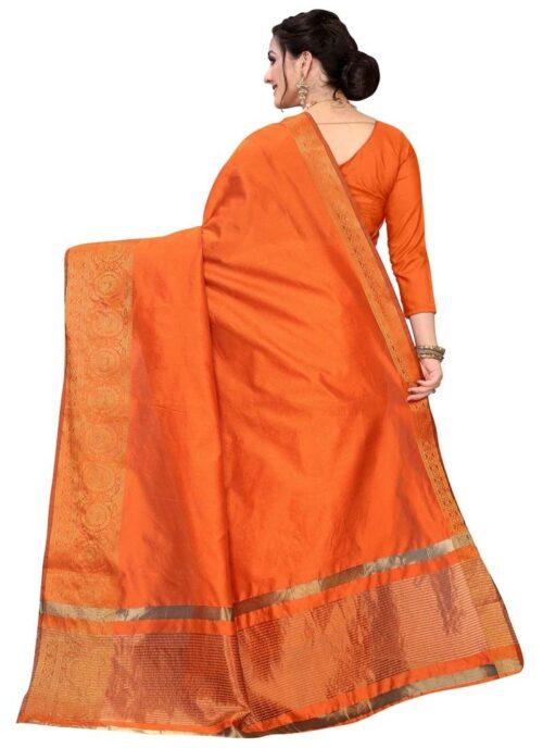 Generic Women’s Cotton Blend Sarees (Orange , 5-6Mtrs)