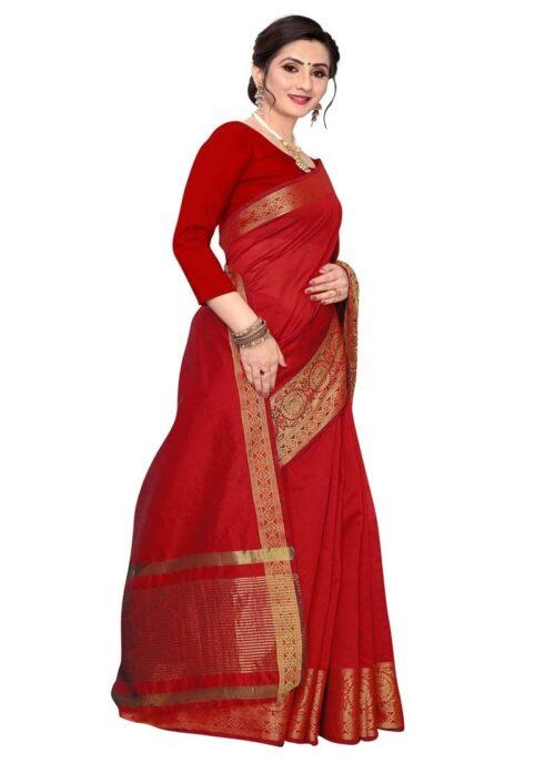 Generic Women’s Cotton Blend Sarees (Red , 5-6Mtrs)