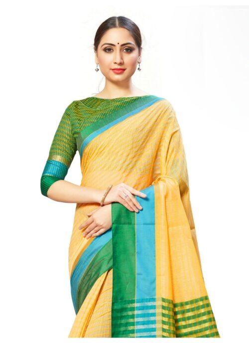 Generic Women’s Cotton Silk Sarees (Yellow , 5-6Mtrs)