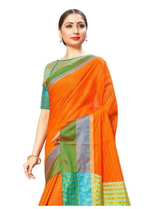 Generic Women's Cotton Silk Sarees (Steel Blue , 5-6Mtrs)