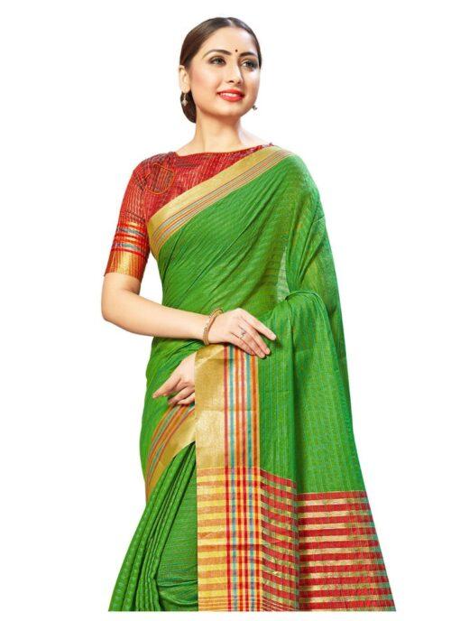 Generic Women’s Cotton Silk Sarees (Green , 5-6Mtrs)