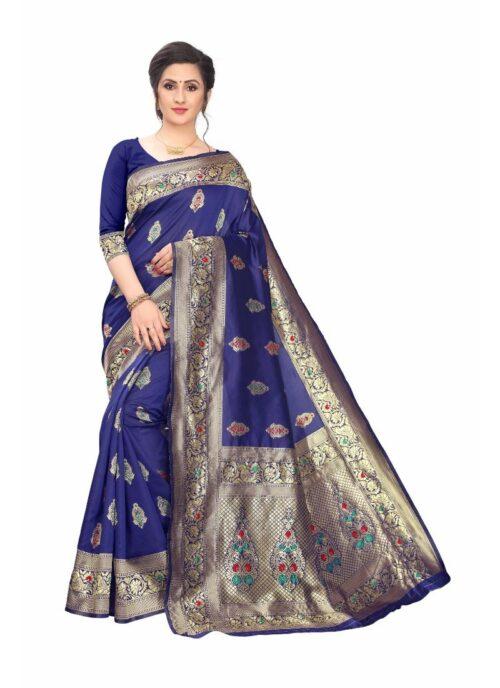 Generic Women’s Jacquard Sarees (Navy Blue , 5-6Mtrs)