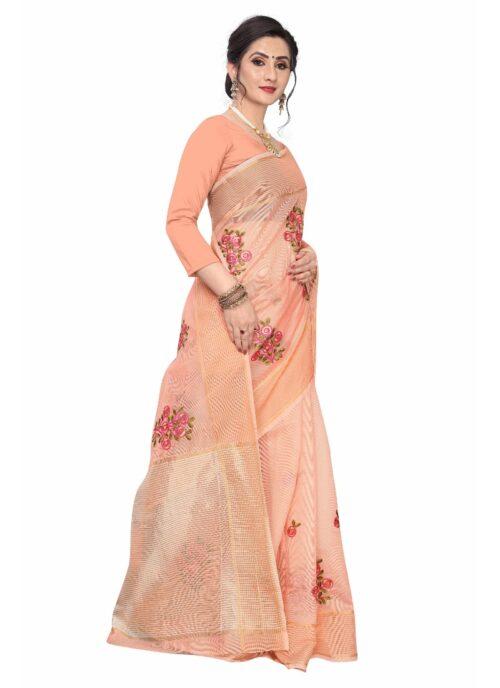 Generic Women’s Supar Net Sarees (Peach , 5-6Mtrs)