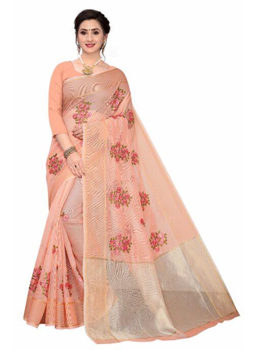 Generic Women’s Supar Net Sarees (Peach , 5-6Mtrs)