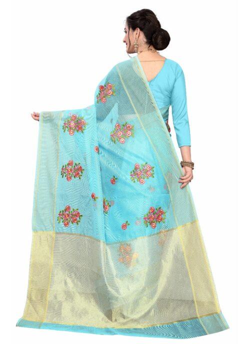 Generic Women’s Supar Net Sarees (Light Blue , 5-6Mtrs)