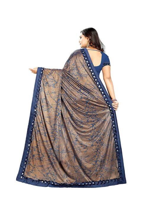 Generic Women’s Lycra Blend Sarees (Blue And Brown , 5-6Mtrs)