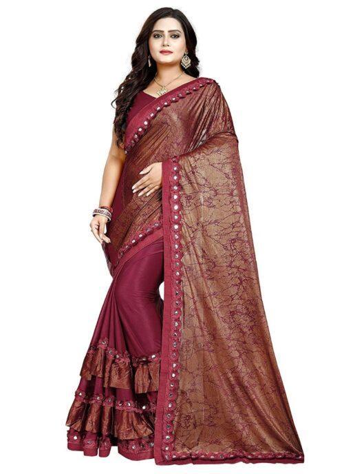 Generic Women’s Lycra Blend Sarees (Red , 5-6Mtrs)