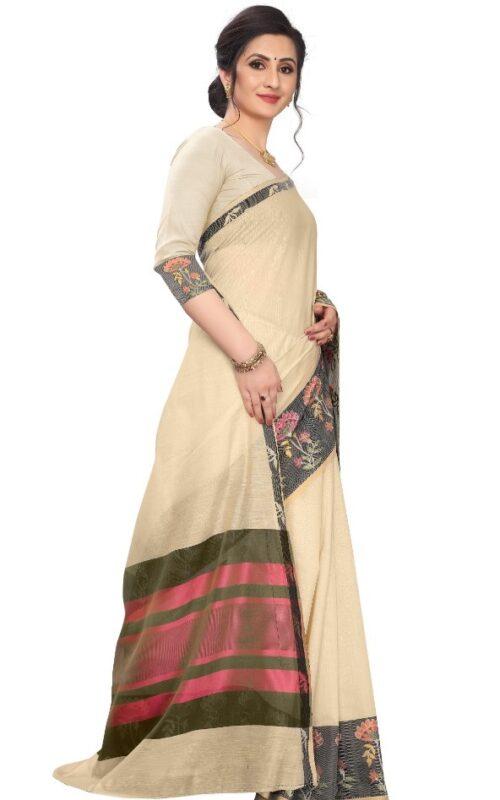 Generic Women's Cotton Silk Sarees (Sandal , 5-6Mtrs) - Image 3