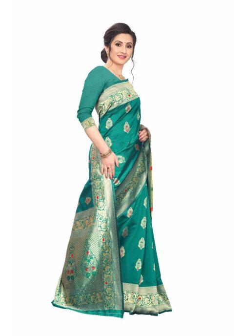 Generic Women's Jacquard Sarees (Rama , 5-6Mtrs) - Image 2