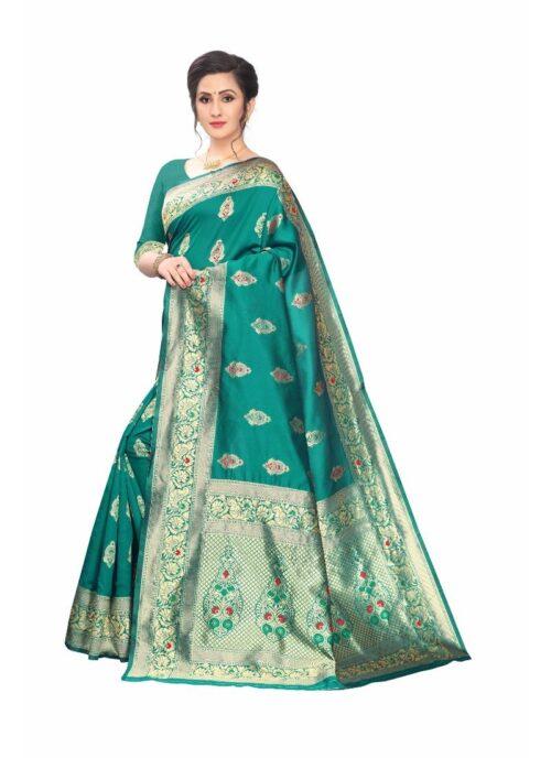 Generic Women’s Jacquard Sarees (Rama , 5-6Mtrs)