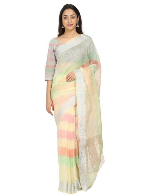 Generic Women’s Cotton Blend Sarees (Baige , 5-6Mtrs)