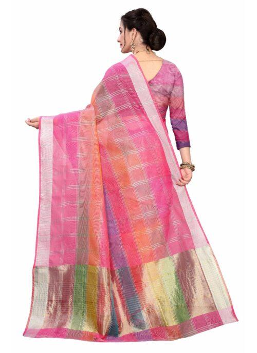 Generic Women's Cotton Blend Sarees (Pink , 5-6Mtrs) - Image 2