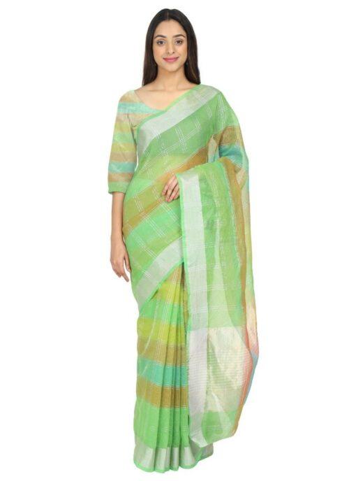 Generic Women’s Cotton Blend Sarees (Green , 5-6Mtrs)